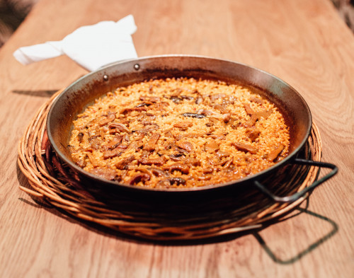 Arroz de presa Ibérica de bellota con diversas setas